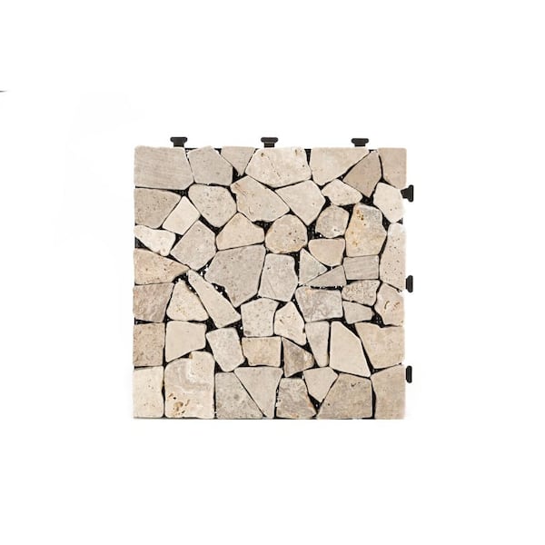 Courtyard Casual 12 in. x 12 in. Natural Travertine Stone Deck Tile in White (6-Piece)