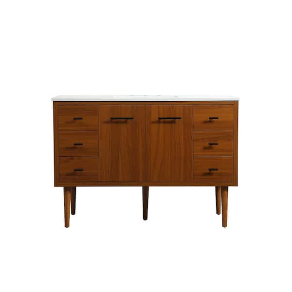 Unbranded Simply Living 48 in. W x 22 in. D x 33.5 in. H Bath Vanity in Teak with Ivory White Engineered Marble Top