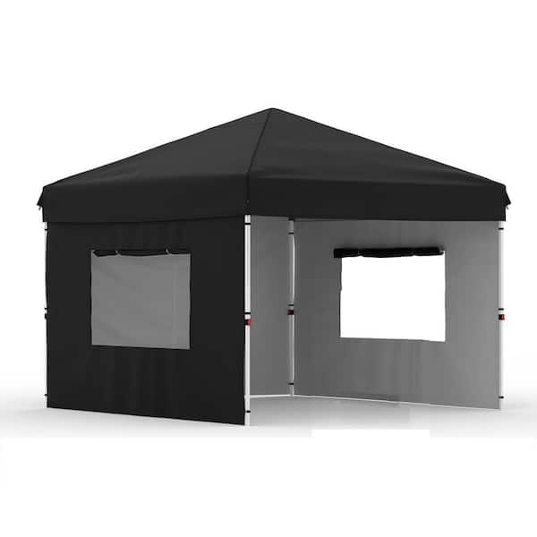 10 ft. x 10 ft. Instant Pop Up Canopy Tent Sun Shelter in Black with 3 Removable Sidewalls and Adjustable Height