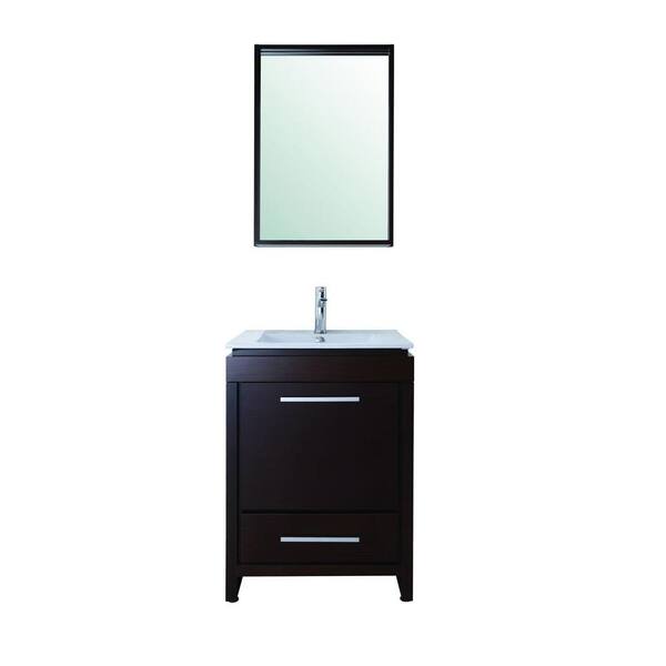 stufurhome Sheldon 24 in. Vanity in Espresso with Porcelain Vanity Top in White and Mirror-DISCONTINUED