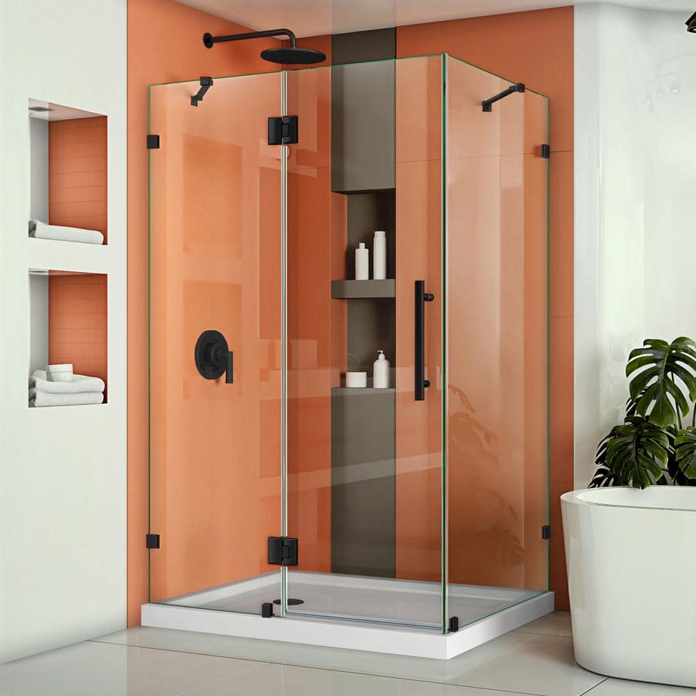 Quatra Lux 46" x 72" Frameless Hinged Shower Enclosure in Matte Black