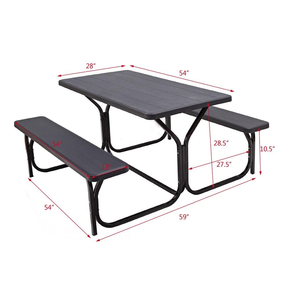 Eco-Friendly HDPE Black Picnic Table Set for 4