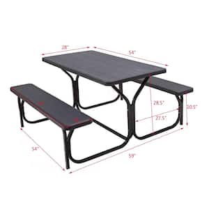 Black HDPE Plastic Outdoor Picnic Table with 2 Benches