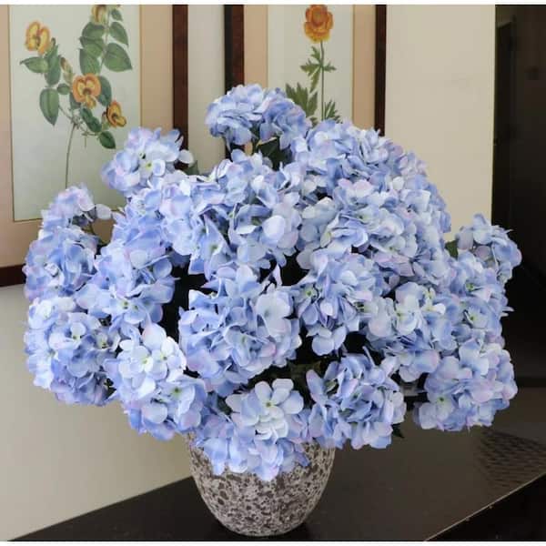 Unbranded 20 in. Magenta Blue Artificial Hydrangea Bush Centerpiece Realistic 7-Head Faux Plant, Floral Home by Artificial Flowers