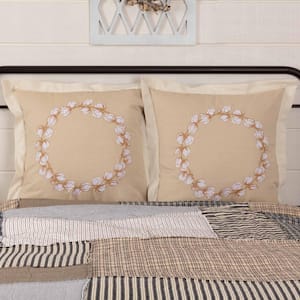 Ashmont Cream Khaki Golden Tan Cotton Wreath Cotton Euro Sham (Set of 2)