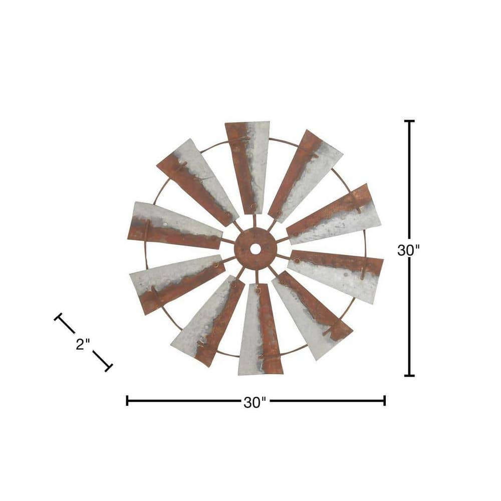 Rustic Brown Iron Windmill Wall Sculpture 30" Farmhouse Decor