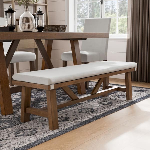 Furniture of America Dayes Rustic Brown Ivory Dining Bench Backless 59.5 in. With Removable Cushion