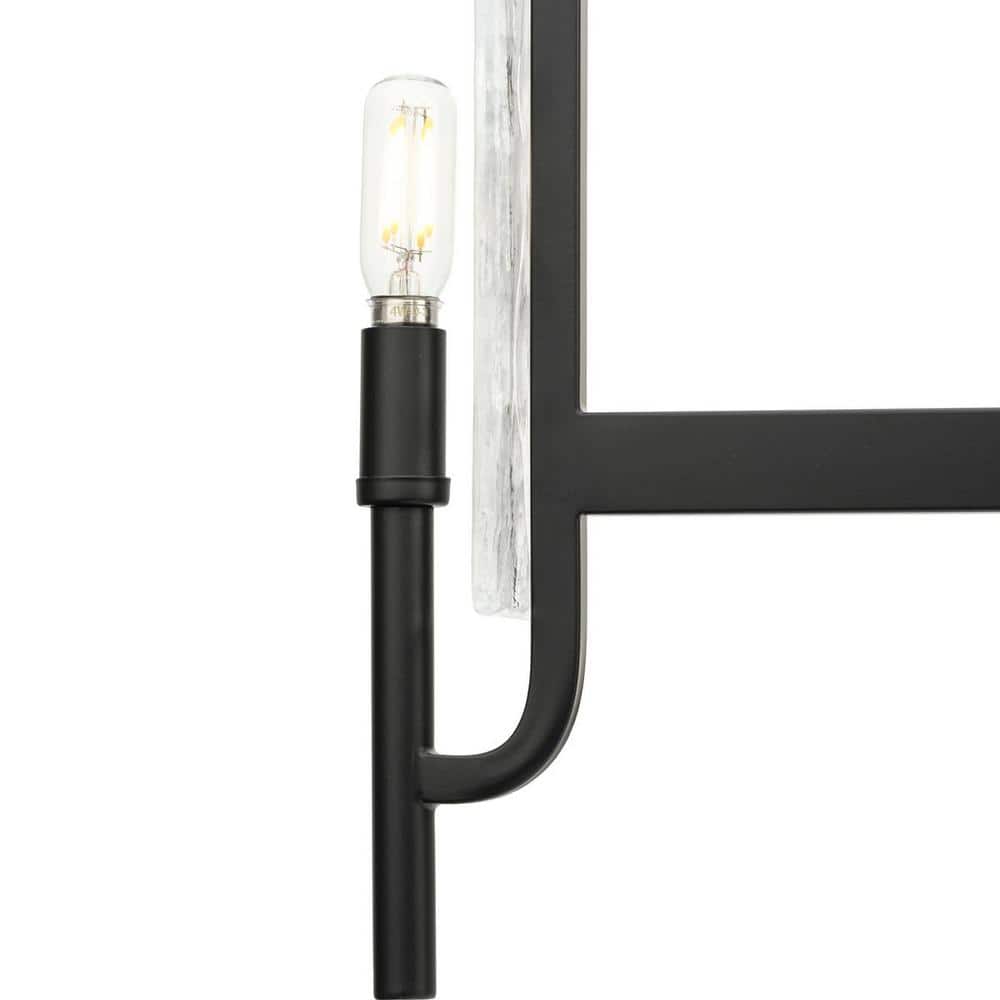 Matte Black 5-Light Chandelier with Clear Textured Glass