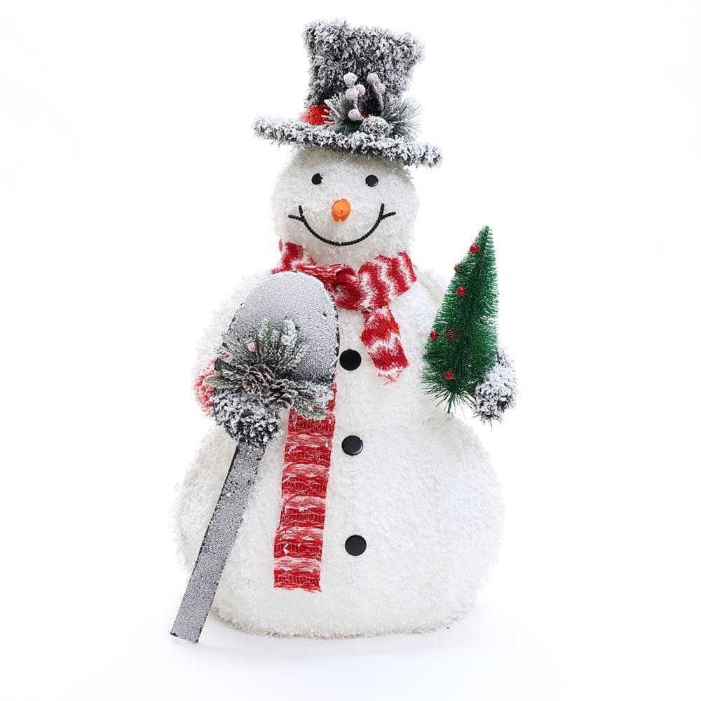 LuxenHome 35 in. H White Frosted Snowman Holding Shovel and