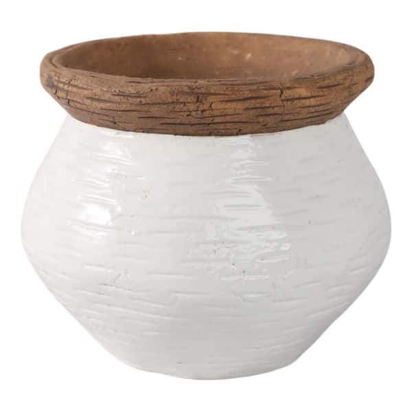 White Ceramic Tapered Urn Decorative Planter (8 in. W x 6.5 in. H)