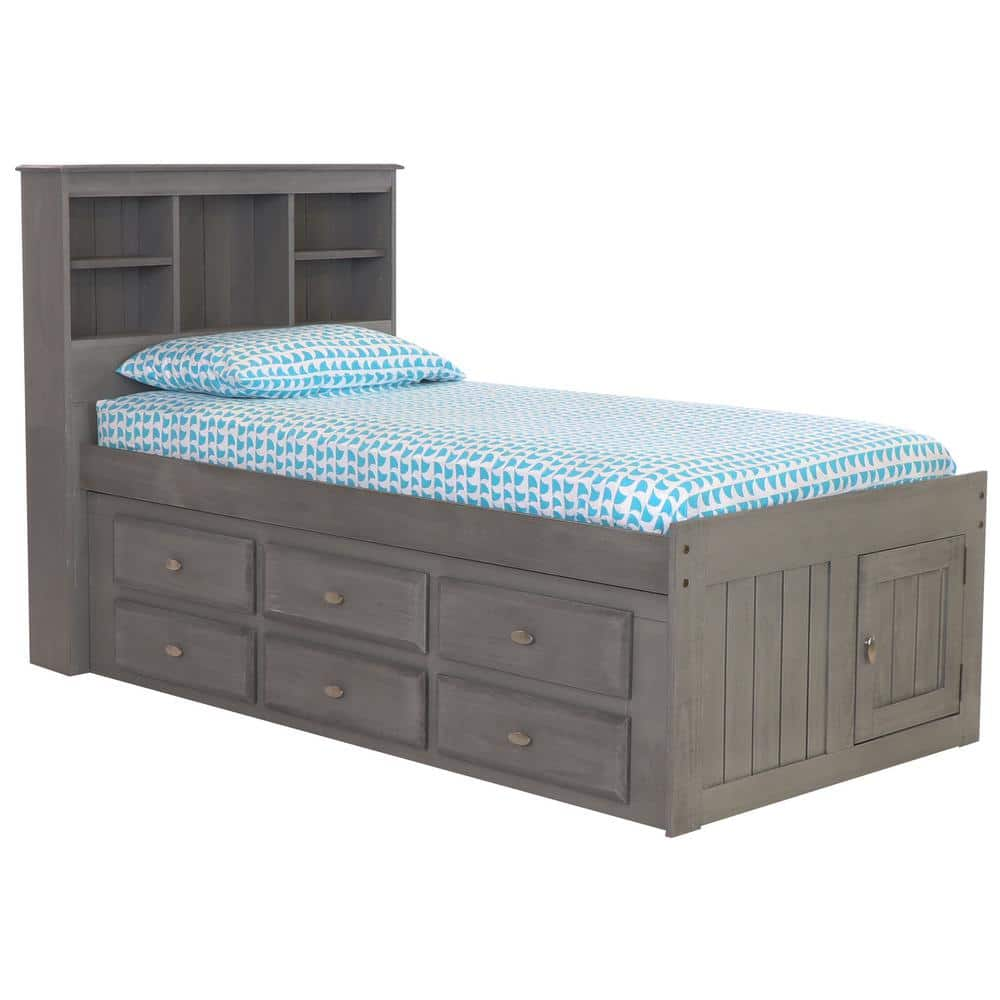 Mission Charcoal Gray Twin Sized Captains Bookcase Bed with Twelve-Drawers -  OS Home and Office Furniture, 83220K12-22