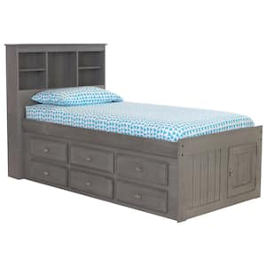 Mission Charcoal Gray Twin Sized Captains Bookcase Bed with Twelve-Drawers