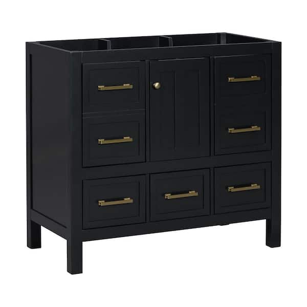 36 in. W x 18 in. D x 33 in. H Bath Vanity Cabinet without Top with 5-Drawer and Soft Closing Doors in Black