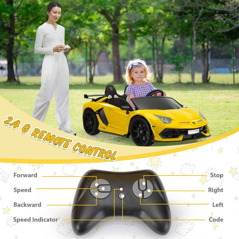 24V Yellow Lamborghini 2-Seater Battery Powered Ride-On Car