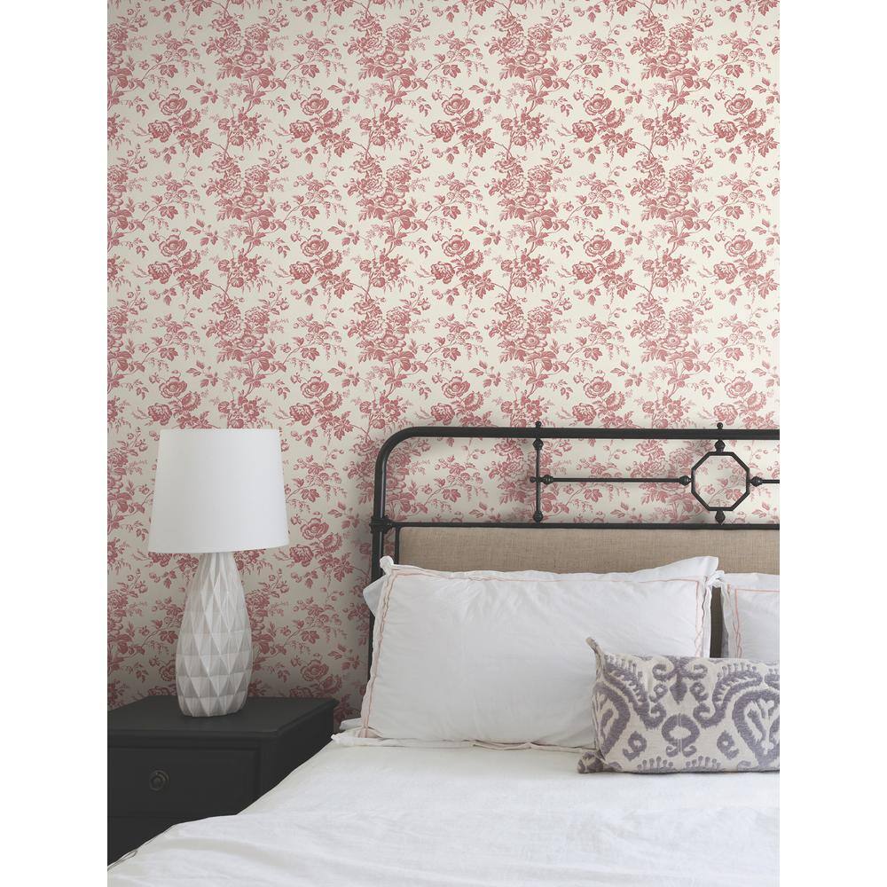 French Red Floral Toile Wallpaper Roll