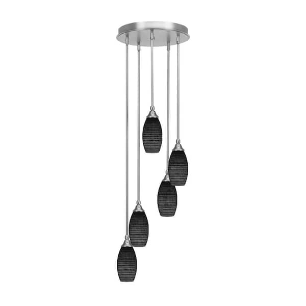 Unbranded Villa 5 Light Brushed Nickel Pendant, Cluster Pendant Light with 5.5 in. Black Matrix Glass Shades, No Bulbs Included