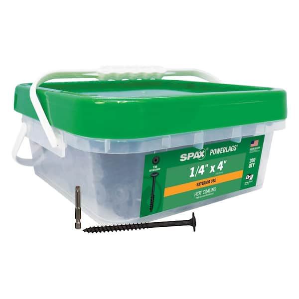 1/4 in. x 4 in. Exterior Powerlags Washer Head Torx T-Star Structural Wood Lag Screws (200-Piece) Bulk Mini Bit Included