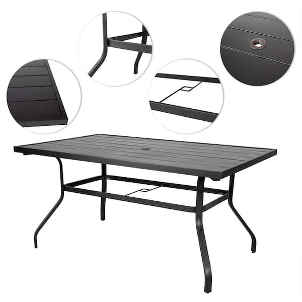 Nuu Garden Black Rectangle Metal, Outdoor Rectangular Dining Table With Umbrella Hole