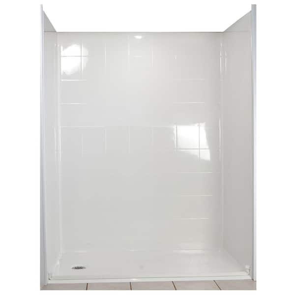 Ella Standard 31 in. x 60 in. x 77-1/2 in. 5-piece Barrier Free Roll In Shower System in White with Left Drain