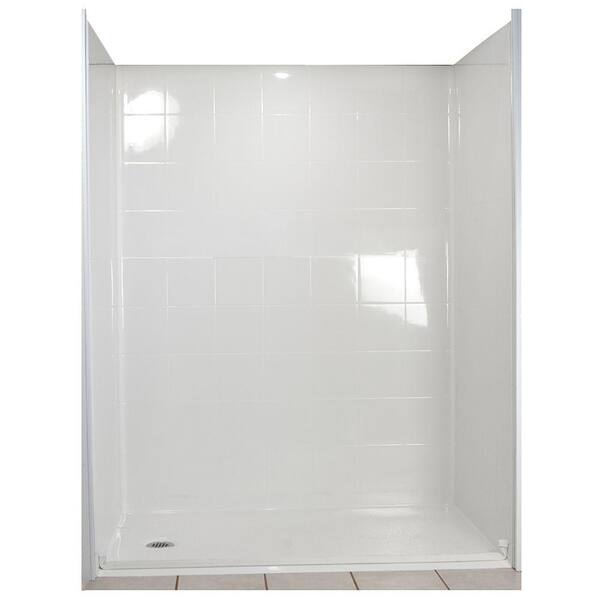Ella Standard 33-4/12 in. x 60 in. x 77-1/2 in. 5-piece Barrier Free Roll In Shower System in White with Left Drain