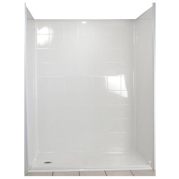 Ella Standard 37 in. x 60 in. x 77-1/2 in. 5-piece Barrier Free Roll In Shower System in White with Left Drain