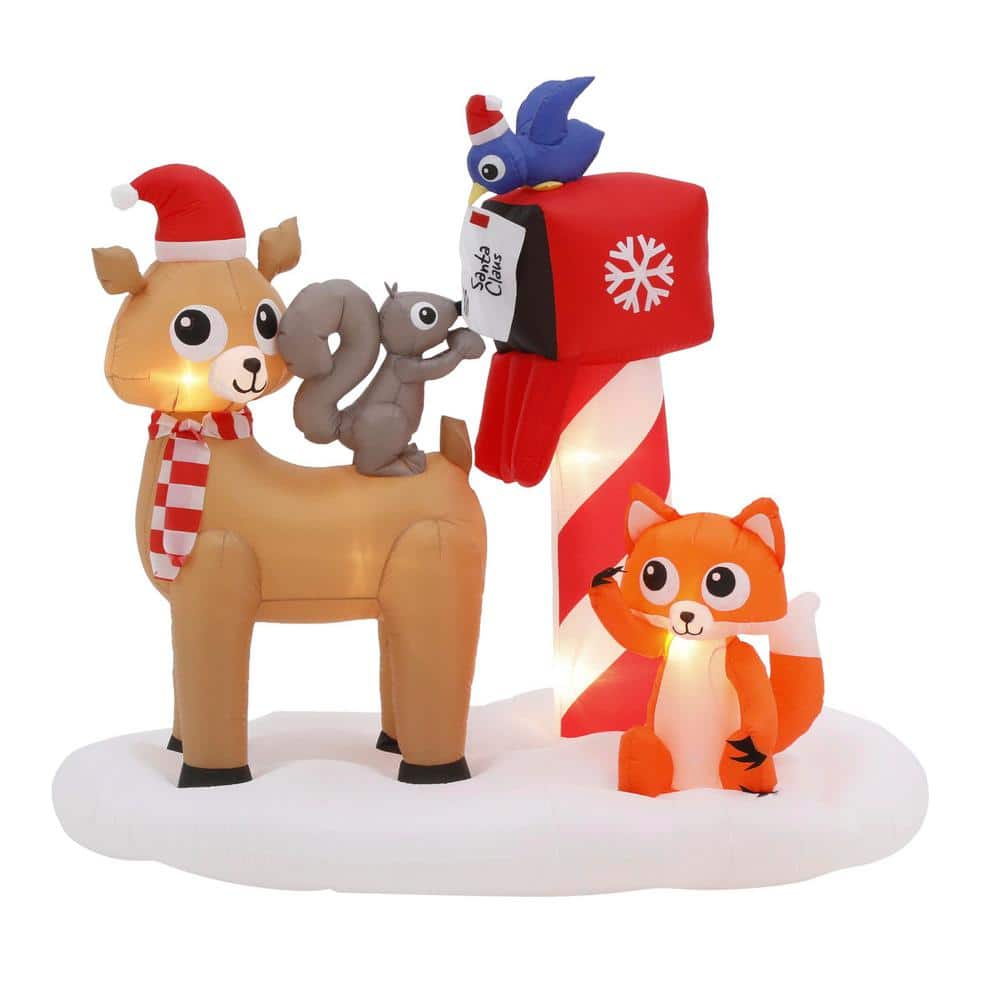 5.5 ft. Pre-lit Inflatable Woodland Creatures Mailing Letter to Santa Scene