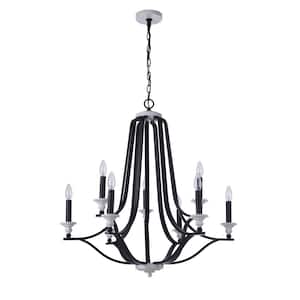 Esme 9-Light Flat Black/Matte White Finish Transitional Chandelier for Kitchen/Dining/Foyer, No Bulbs Included