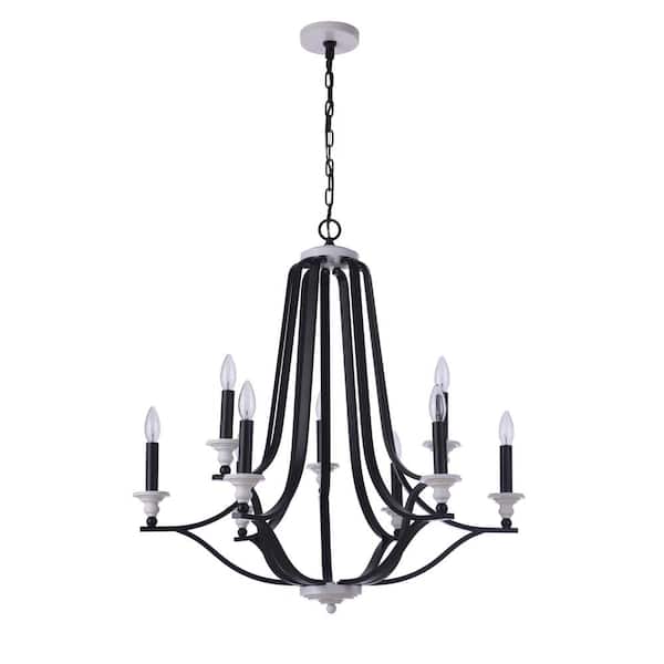 CRAFTMADE Esme 9-Light Flat Black/Matte White Finish Transitional Chandelier for Kitchen/Dining/Foyer, No Bulbs Included