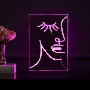 Half-Face 10.3 in. x 15 in. Contemporary Glam Acrylic Box USB Operated LED Neon Night Light, Pink