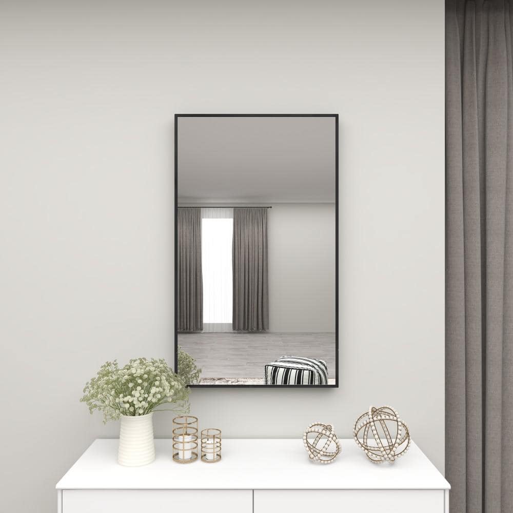 Sleek Black Wood Rectangular Wall Mirror 24" x 40"
