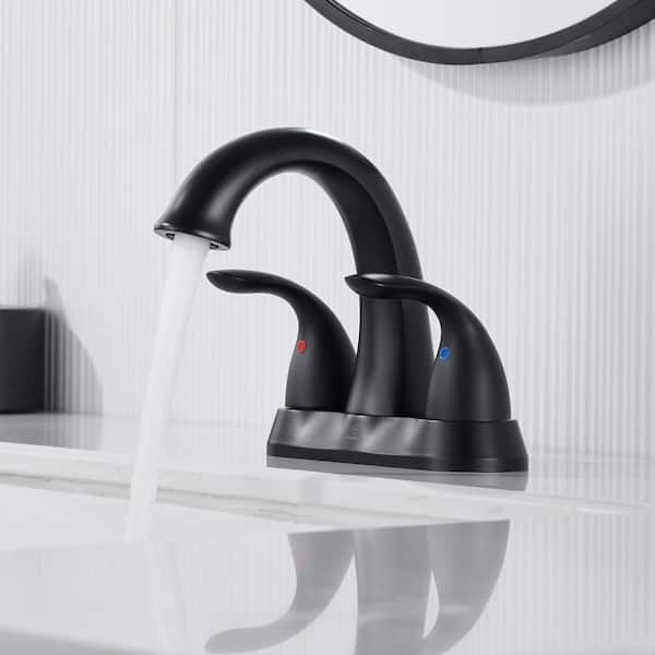 Boyel Living Deck Mounted 2-Handles 4 in. Bathroom Faucet with Drain Kit Included and Deckplate in Matte Black