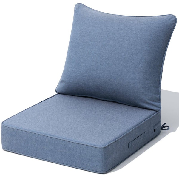 Sunbrella Outdoor Couch Cushion Set in Blue 5.5 in. Thickened Patio Deep Seat Cushion Set w/ Removable Cover and Straps