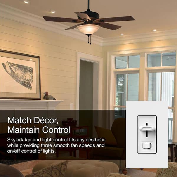 Skylark Fan and Light Control, 3-Speed Slide-to-Off, 1.5-Amp Fan/360-Watt Incandescent/Single-Pole, Ivory (SFSQ-LFH-IV)