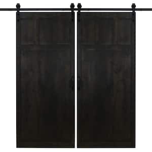 42 in. x 84 in. Midnight Black Craftsman Wood Double Sliding Barn Door with Hardware Kit