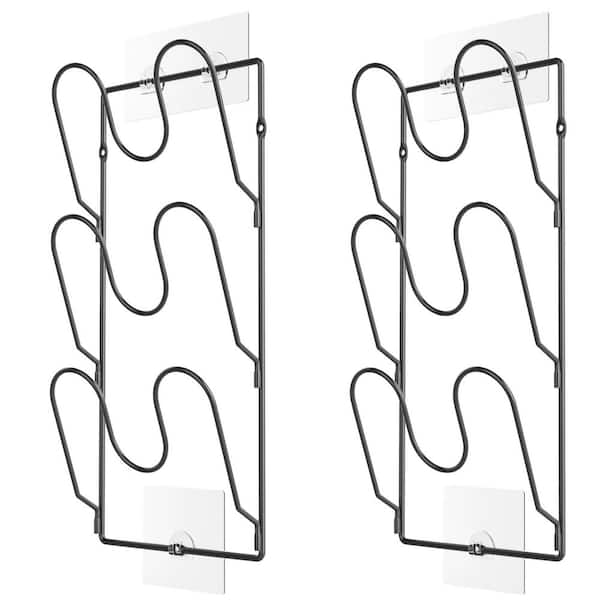 Black Pot Lid Organizer Rack 6-Tier Holder Wall or Cabinet Mounted No Drilling Rustproof with Adhesive 2 Pack