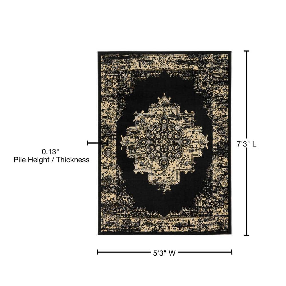 Handmade Black Medallion Synthetic 5' x 7' Area Rug