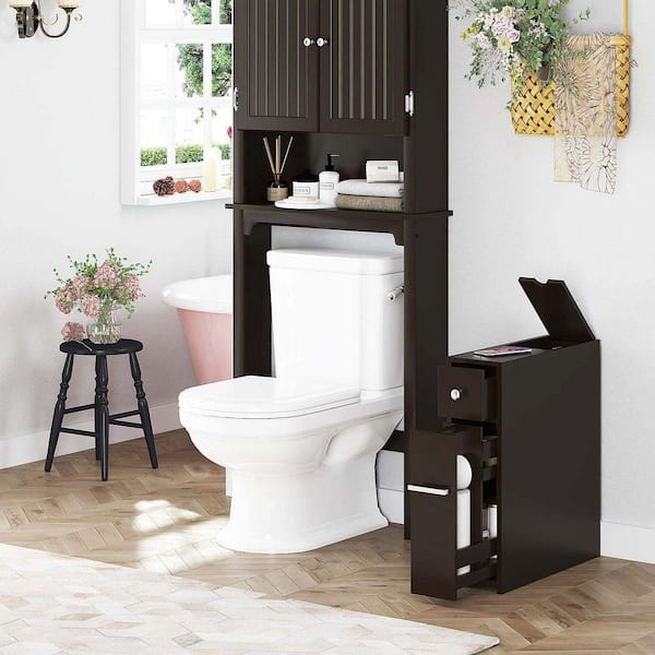 Free Standing Toilet Paper Holder, Slim Bathroom Storage Cabinet, Bathroom  Cabinet Slide Out Drawer in Espresso