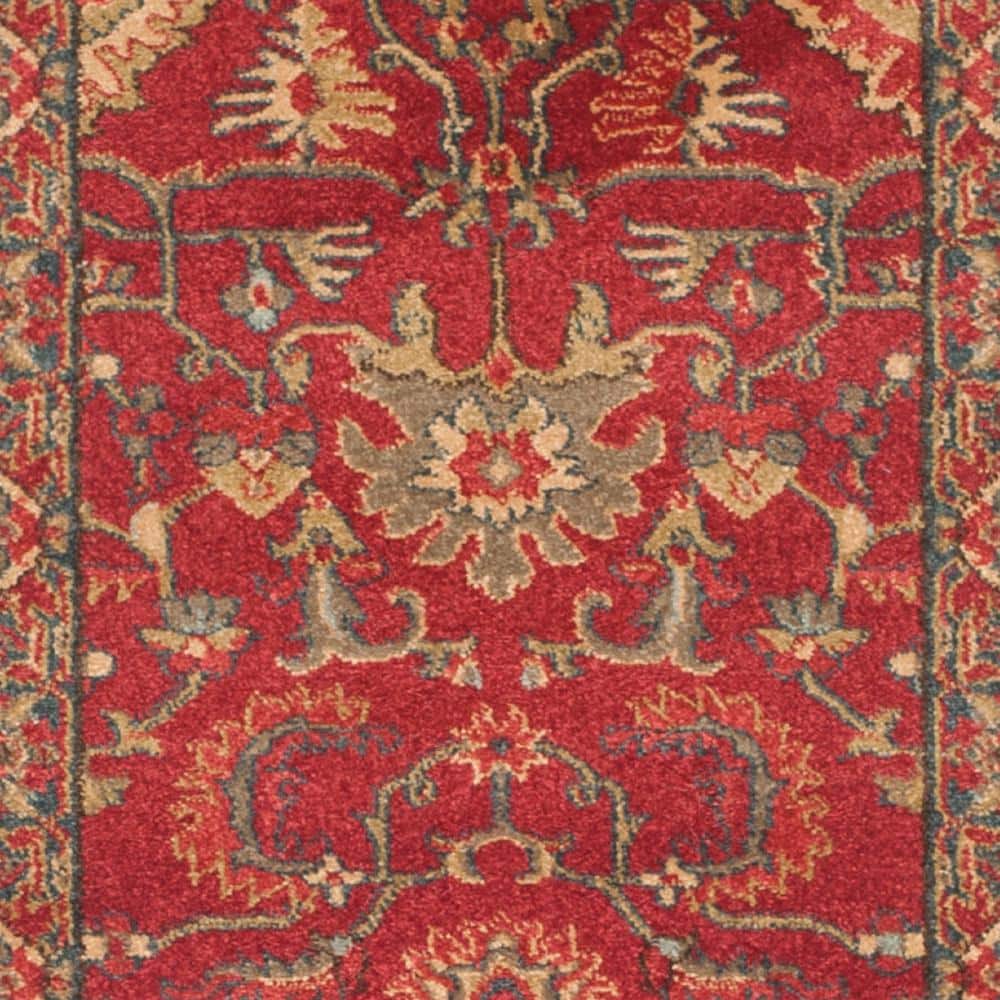 Elegant Red and Navy Hand-Knotted Synthetic Area Rug, 2'2" x 8'