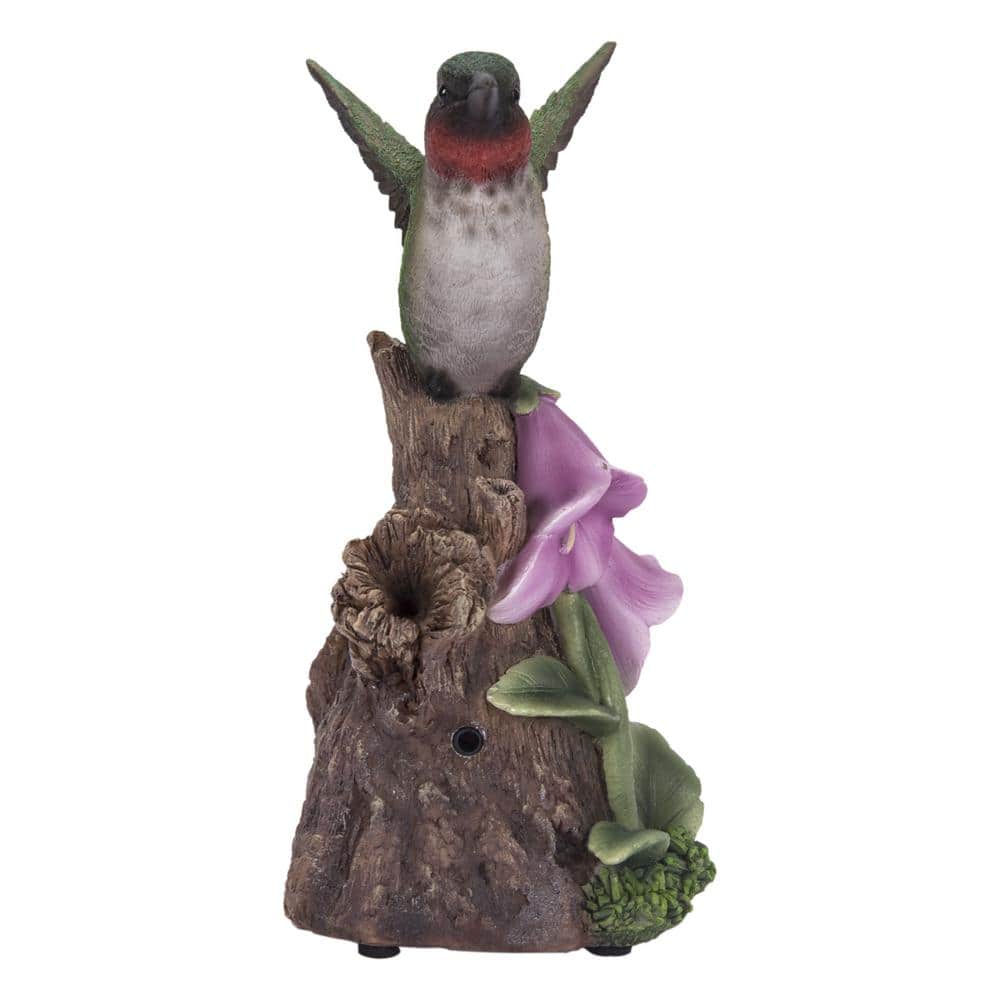 Motion Activated Singing Hummingbird on Pink Foxglove Polyresin Statue