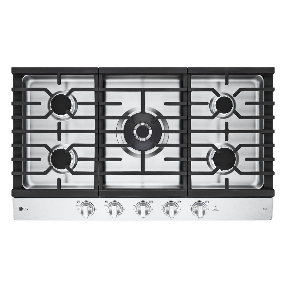 LG 36 in. Smart Gas Cooktop in Stainless Steel with 5 Burners and EasyClean, Silver
