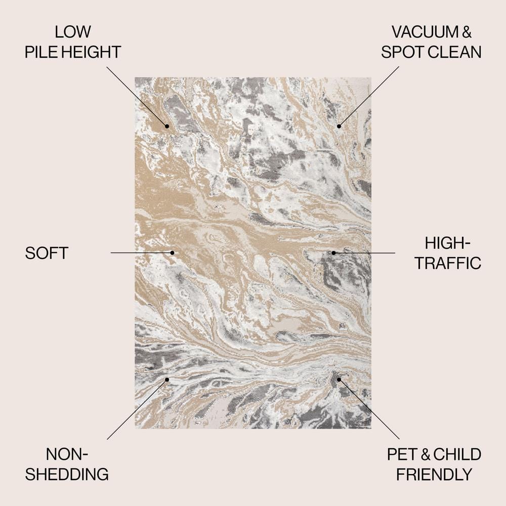 Beige and Ivory Marbled Abstract 4x6 Area Rug