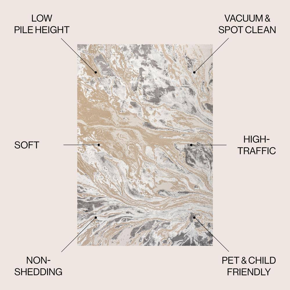 Marbled Swirl Ivory and Charcoal 5'x8' Synthetic Area Rug