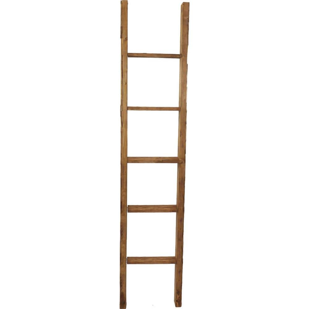 Weathered Brown Vintage Farmhouse 5-Rung Decorative Ladder