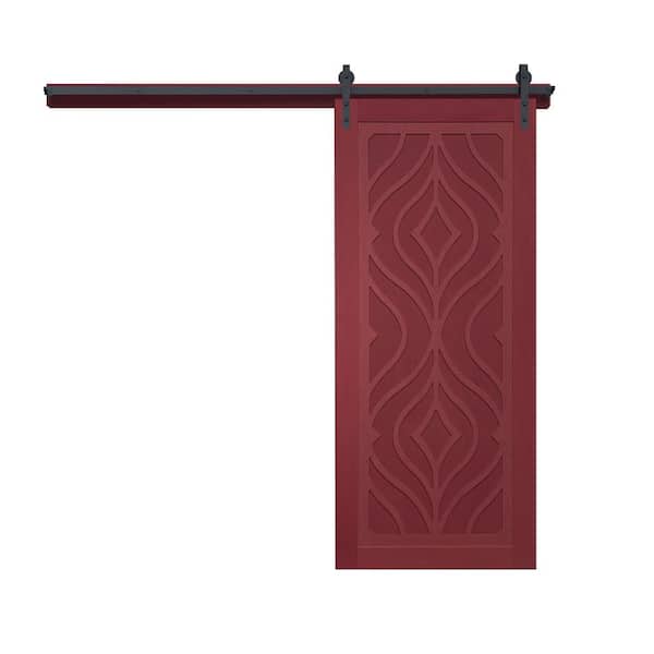 VeryCustom Zaftig Sway 30 in. x 84 in. Carmine Wood Sliding Barn Door with Hardware Kit in Black