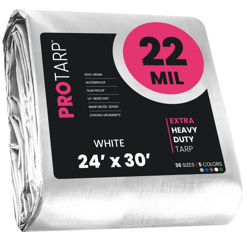 24 ft. x 30 ft. White 22 Mil Heavy Duty Polyethylene Tarp, Waterproof, UV Resistant, Rip and Tear Proof price history on PriceWatchPro