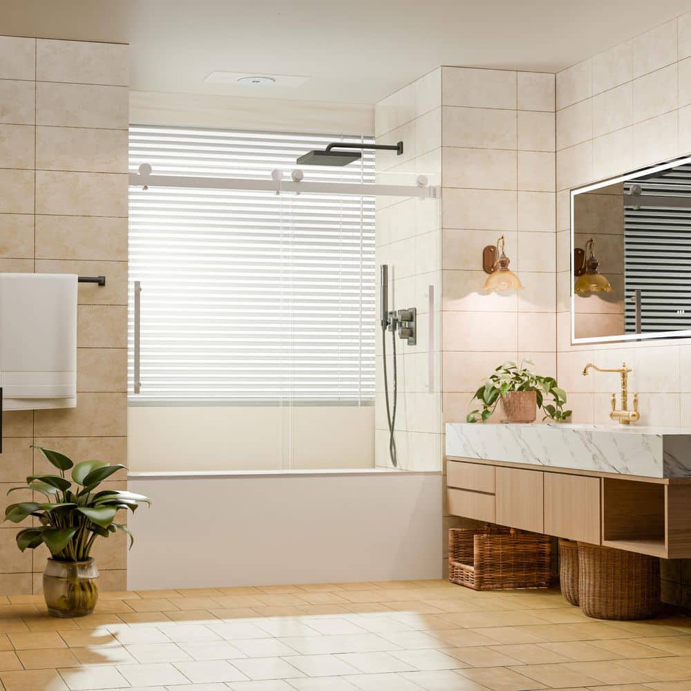 56-60 in. in. W x 60 in. H Soft-Close Frameless Double Sliding Tub Door in Brushed Nickel with 5/16 in. Clear Glass price history on PriceWatchPro