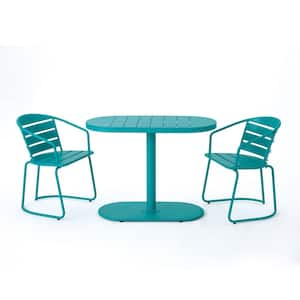 3-Piece Metal Outdoor Bistro Set, A Table and 2 Chairs, Classic Design for Patio, Garden, Backyard, Blue