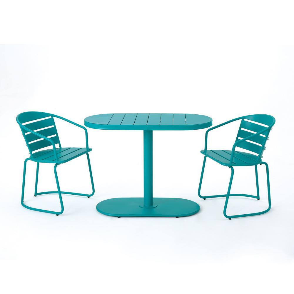 3-Piece Metal Outdoor Bistro Set, A Table and 2 Chairs, Classic Design for Patio, Garden, Backyard, Blue price history on PriceWatchPro