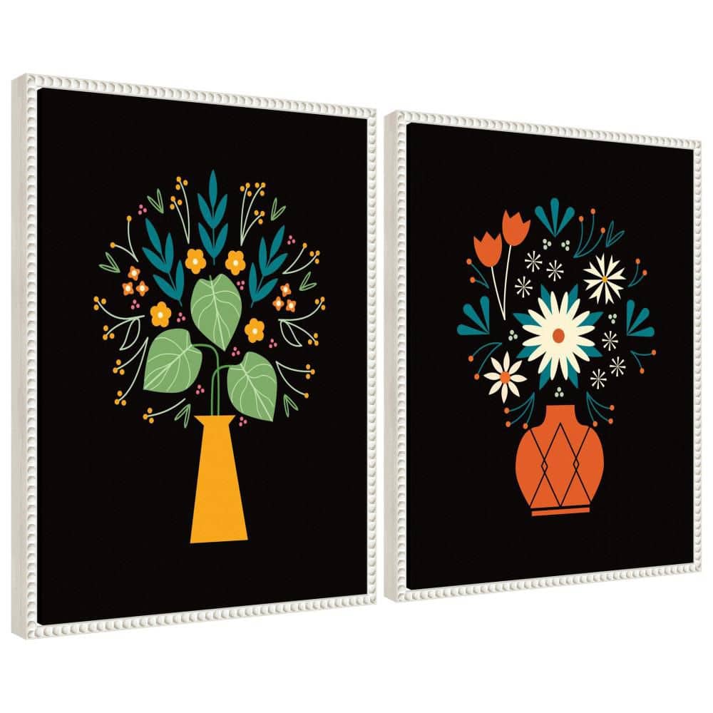 "2 Piece Sylvie ""Floral Yellow and Red Vases"" by Amber Leaders Abstract Framed Art Print Set 24 in. x 18 in." price history on PriceWatchPro