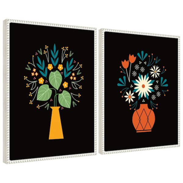 Kate and Laurel 2 Piece Sylvie Floral Yellow and Red Vases by